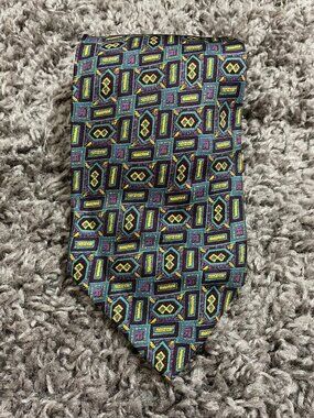 Giorgio Armani Vintage Abstract Pattern Tie Purple Teal Gold Retro 90s Necktie